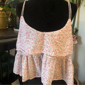 Floral Pink Ruffle Tank  Top